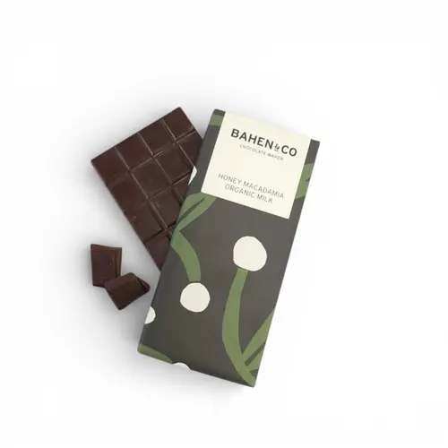 Bahen & Co Honey Macadamia Organic Milk Chocolate Bar 75g Bahen & Co Honey Macadamia Organic Milk Chocolate Bar 75g
