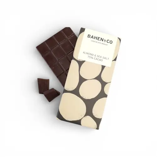 Bahen & Co Almond & Sea Salt Organic Choc Bar 75g Bahen & Co Almond & Sea Salt Organic Choc Bar 75g