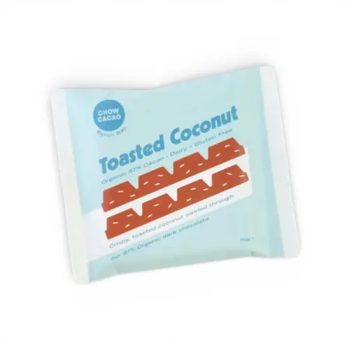 Chow Cacoa Organic Toasted Coconut Dark Choc 60g Chow Cacoa Organic Toasted Coconut Dark Choc 60g