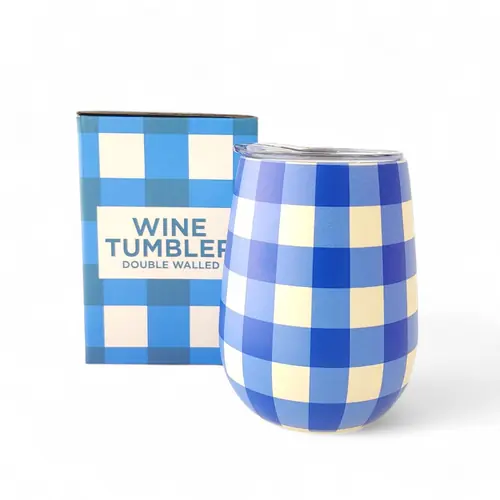 Wine Tumbler - Blue Gingham Wine Tumbler - Blue Gingham