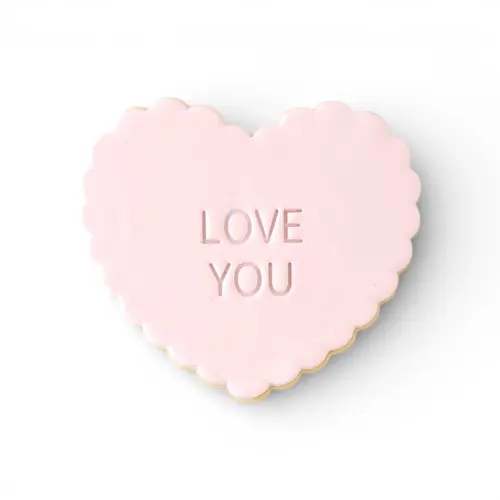 Cookie - 'Love You' Iced Shortbread Heart Pink 10cm Cookie - 'Love You' Iced Shortbread Heart Pink 10cm