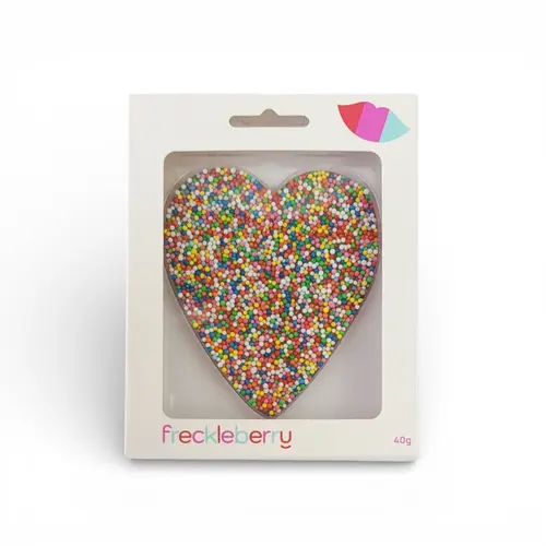 Freckleberry Milk Choc Rainbow Freckle Love Heart 40g Freckleberry Milk Choc Rainbow Freckle Love Heart 40g