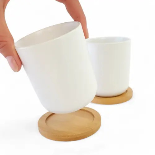 Japanese Tea Cup & Bamboo Coaster x 2