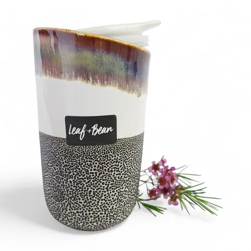 Leaf & Bean Ceramic Glazed Travel Mug - Various