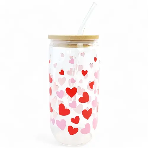 Glass Decorative Drinking Jar & Straw with Wooden Lid