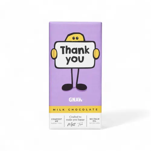 GNAW 'Thank You' Milk Choc Bar 80g GNAW 'Thank You' Milk Choc Bar 80g