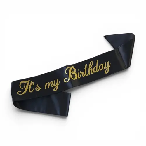 Happy Birthday Black Satin & Gold Sash Happy Birthday Black Satin & Gold Sash